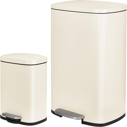 ComfyCorner 13.2+1.3 Gallon Trash Can Combo Set, Stainless Steel Garbage Bin with Pedal, Removable Inner Waste Bucket, Anti-Fingerprint, Soft-Close Locking Lid Dustbin for Kitchen, Bathroom, Office