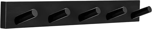 Coat Rack Wall Mount, Wooden Coat Hanger with 5 Hooks, Heavy Duty, Black, 1 Pcs