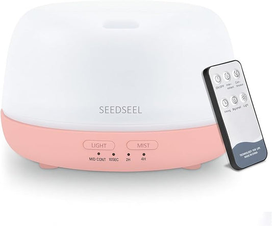 SEEDSEEL 300ML Essential Oil Diffuser with Remote Control, Aromatherapy Diffuser with 7-Color Changing LED Light for Home,Bedroom, Office