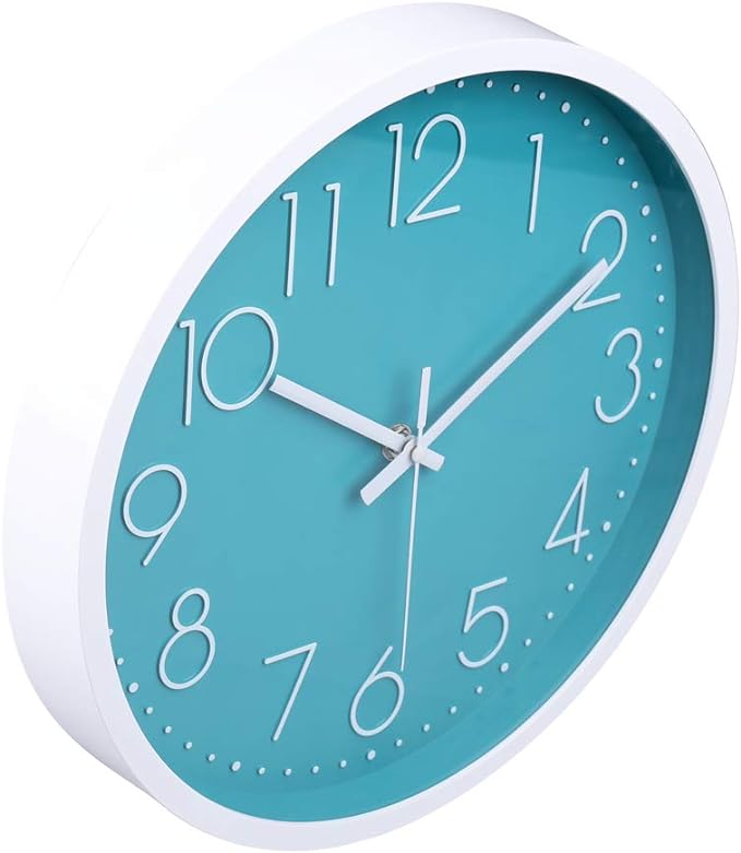 jomparis 12 Inch Silent Non-Ticking Battery Operated Round Turquoise Wall Clock Easy to Read for Pool/Home/Office/School/Kitchen/Bedroom/Living Room Teal Clocks