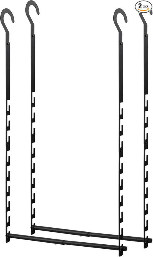 Closet Lower Hanging Bar, Adjustable Width and Height Closet Hanging Organizer Heavy Duty Closet Extender Hanging Rod Space-Saving Clothes Hanging Bar,2 Pack Black