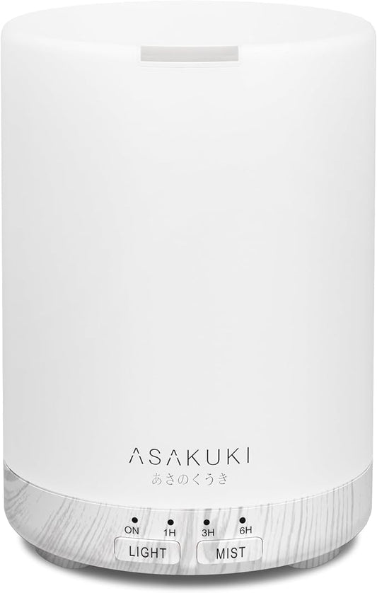 ASAKUKI Essential Oil Diffuser for Home, 300 ml Humidifier with Automatic Shut-Off, Quiet Aromatherapy Diffuser with 7 LED Lights for Living Room, Kitchen, Bedroom, Hotel - White Wood