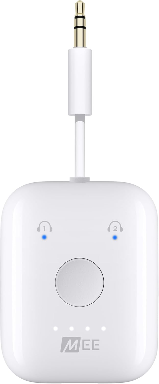 MEE audio Connect Air in-Flight Bluetooth Wireless Audio Transmitter Adapter for up to 2 AirPods / Other Headphones; Works with All 3.5mm Aux Jacks on Airplanes, Gym Equipment, TVs, & Gaming Consoles