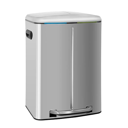 PayLessHere Dual Compartment Trash Can with Lid Removable Inner Bucket Foot Pedal Soft Close for Office Home Kitchen Garbage Can Trash Bin (Stainless Steel, 10 G)