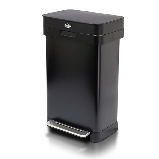 Clorox 13 Gallon Trash Can - 50L Kitchen Trash Can with Wide Step Pedal - Rectangular Black Stainless Garbage Bin with Hinged Rim and Odor Protection