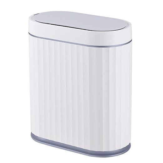 ELPHECO Bathroom Trash can Motion Sensor, Automatic Garbage can, Slim Plastic Smart Trash Bin with Lid, Commercial Intelligent Wastebaskets for Bedroom, Bathroom, Office, White Grey
