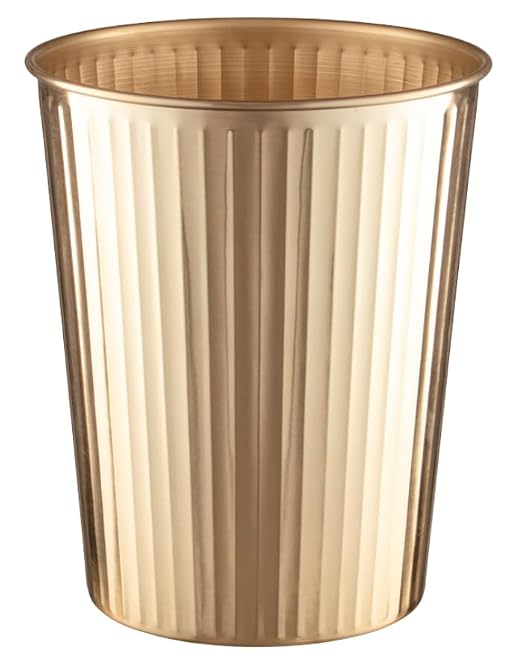 Monarch Abode Metal Bathroom Trash Can – Waste Basket for Bedroom, Office Desk, & Dorm, Handcrafted Ridge Embossed, Durable Decorative Brushed Gold Small Trash Can Bathroom Garbage Bin Wastebasket