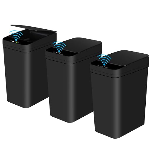 Anborry Bathroom Automatic Trash Can 3 Pack 2.2 Gallon Motion Sensor Touchless Small Slim Garbage Can with Lid Smart Electric Narrow Garbage Bin for Bedroom Living Room Office Kitchen (Black)