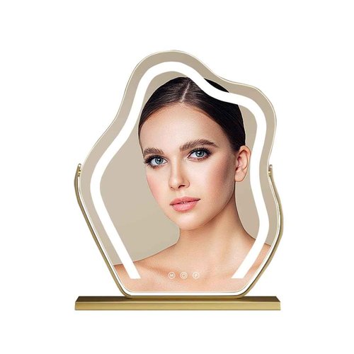 Cloud-Shaped Makeup Mirror with Lights,NO Assembly Required,Painted Gold/Black, 3 Color Modes, Touch Controls, 360° Rotation, 10X Magnifier (Painted Gold)