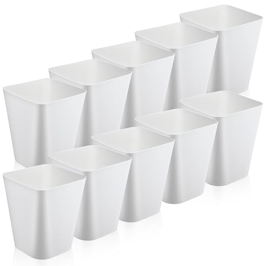 Amyhill 10 Pcs Small Trash Can 2 Gallon Plastic Garbage Can Small Waste Basket for Bathroom Office Kitchen Living Room Bedroom Home Under Desk (White)