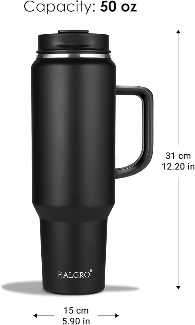 EALGRO 50 oz Tumbler with Handle, Insulated Tumblers with Lid and Straw, Large Metal Sports Water Bottle Jug, Thermal Stainless Steel Travel Coffee Mug Cup, Blue