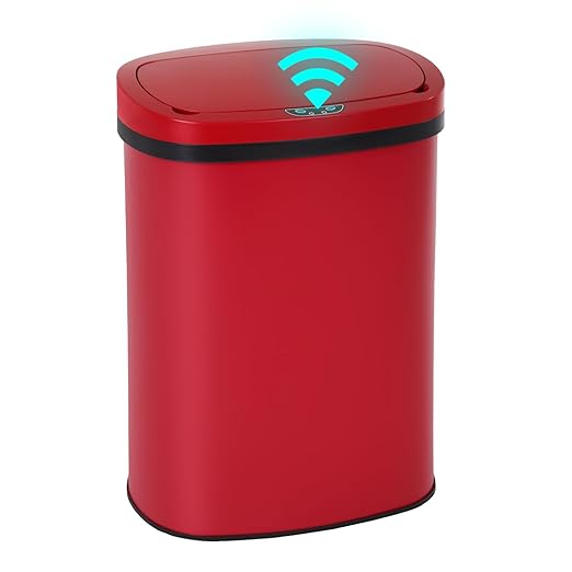 PayLessHere | 13 Gallon Stainless Steel Trash Can | Red | Automatic Touchless Lid with Motion Sensor | Kitchen Garbage Can with Waterproof Design | for Home, Office, Bathroom | Pack of 1