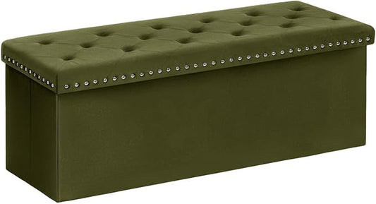 B FSOBEIIALEO Storage Ottoman Bench, Folding Tufted Ottomans with Storage, Extra Large 140L Storage Boxes Footrest Bench for Bedroom, Luxury Velvet Fabric 43 Inches Olive