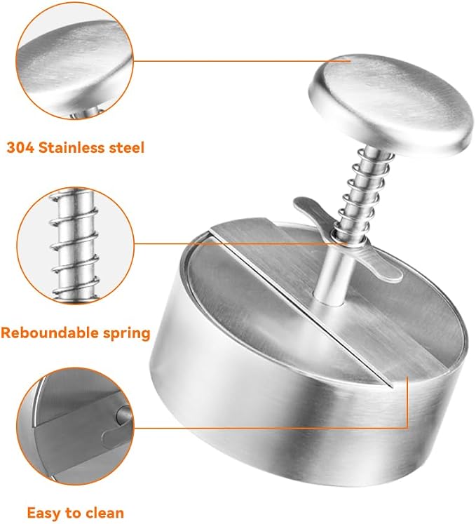 Brigii 304 Stainless Steel Burger Press - 4.5" Hamburger Patty Maker, Heavy Duty Stainless Steel Burger Press for Ground Beef, Burgers (Dishwasher Safe)