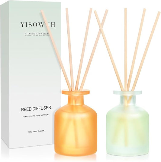 Reed Diffuser - Citrus&Linen 3.38oz (100ml) 2 Pack Essential Oil Reed Diffuser Set with 8 Sticks, Long Lasting Fragrance for Home, Bathroom, Bedroom, Room, Decor