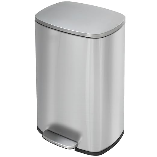 BestMassage 13 Gallon (50L) Stainless Steel Trash Can with Lid, Removable Inner Bucket, Foot Pedal, Soft Close for Home, Kitchen, Office