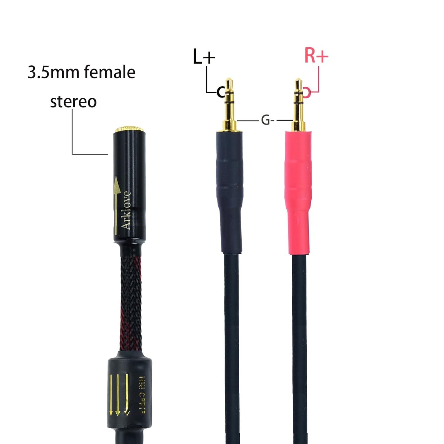 Arklove 2ft Shielded 1/8" aux Input 3.5mm Female to 2X 3.5 Output Splitter Stereo Audio Video Cable Out 3.5 Male to Two 3.5 Male in Dual Speaker Cord 24k Gold Plated