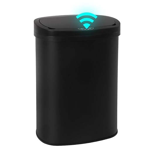 PayLessHere | 13 Gallon Stainless Steel Trash Can | Black | Automatic Touchless Lid with Motion Sensor | Kitchen Garbage Can with Waterproof Design | for Home, Office, Bathroom | Pack of 1