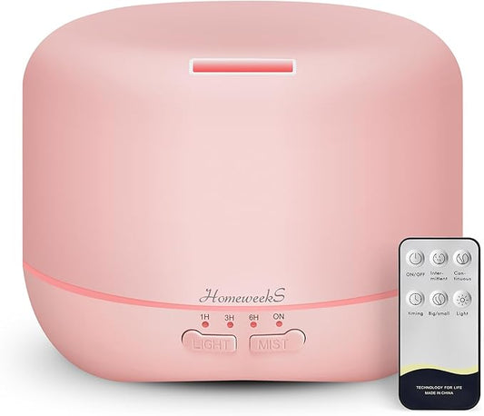 Aromatherapy Essential Oil Diffuser for Room: Air Humidifier Aroma Scent Cool Mist Colorful Lights Cute Small Large Auto Off Ultrasonic Diffusers for Home Bedroom Pink (300ml)