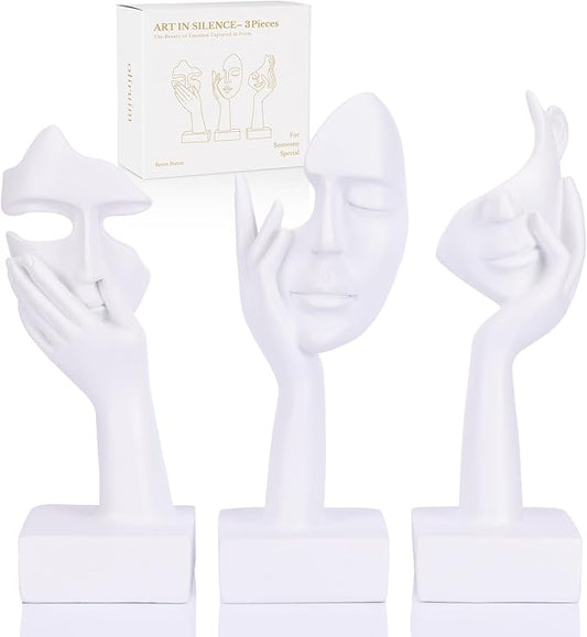 3 Pcs Thinker Large Statue Set - White Art Abstract Home Accent Figurines for Living Room, Bedroom, Shelves, Office Desktop, Coffee Table Decor, Gift for Women (3 Pcs White, 9")