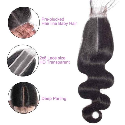 HEREAL 2x6 HD Lace Closure with Bundles 16 18 20 +14 Inch Body Wave 3 Bundles with Closure Human Hair Unprocessed Brazilian Virgin Human Hair Natural Color