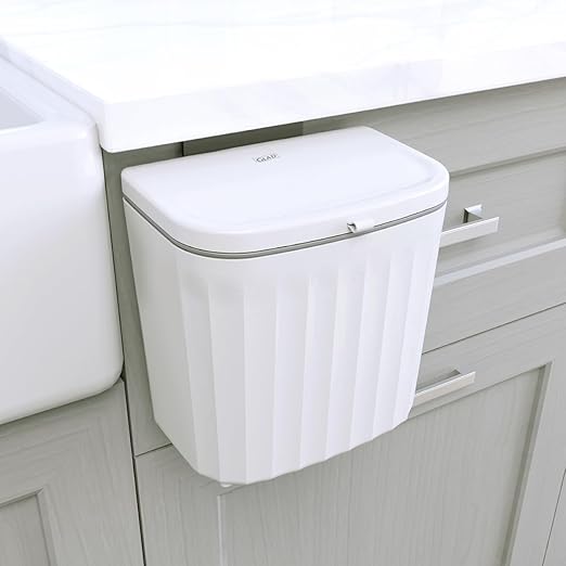 Glad Roomate Under Counter Waste Bin | Space Saving Small Trash Can for Kitchen Cabinet, Bathroom or Office | Dual Lid for Ease of Opening, 7 Liter, White