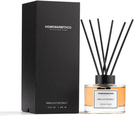 Vanilla Coconut & Citrus Reed Diffuser Set Luxury Fragrance Reed Diffusers for Hotel, Office, Bathroom, Kitchen, Home & Shelf Decor Long-Lasting Scent with Non-Toxic Oils Gift Ready (5.63 oz 160ml)
