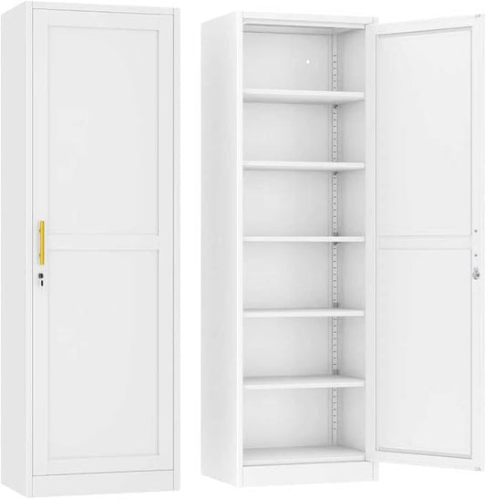 Ckzbx Metal Locker Tall Narrow Storage Cabinet, 67" H Locking Tool File Cabinets Snack Locker Organizer for School Classroom,Bedroom,Gym Home Office,Entryway and Hallway (20" W 1Door White)