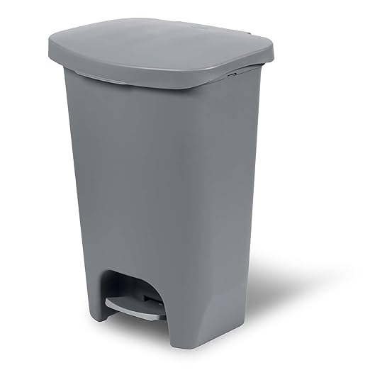 Glad 13 Gallon Trash Can with Clorox Odor Protection | Plastic Kitchen Waste Bin | Hands Free with Step On Foot Pedal and Garbage Bag Rings, Grey