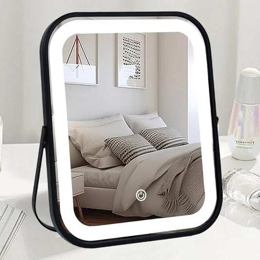 YEKKOPT Lighted Vanity Mirror, Rechargeable Travel Makeup Mirror with Lights, 10''x8'' Desk Mirror with Lights,Make up Mirror with Lighting for Makeup Desk ＆ Dressing Room
