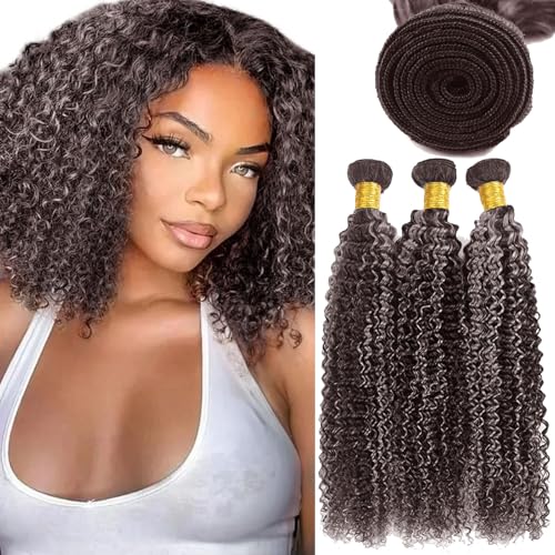Fabimiya P4/GREY Human Hair Bundles 18 20 22 inch Jerry Curly Wave Human Hair Bundles Highlight Chocolate Grey Unprocessed Soft Sewn In Hair with Double Weft for Black Women
