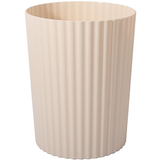 JiatuA Small Trash Can Plastic Wastebasket Round Garbage Container Bin for Bathroom, Kitchen, Bedroom, Home Office, College Dorm, Beige