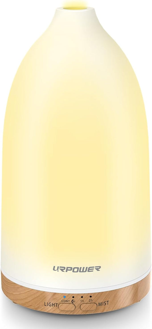 URPOWER Essential Oil Diffuser with 7 LED Color Changing Lights, Timer & Auto-Off - Ultrasonic Aromatherapy Fragrant Oil Humidifier Vaporizer Scent Diffusers for Home, Bedroom, Office, Yoga