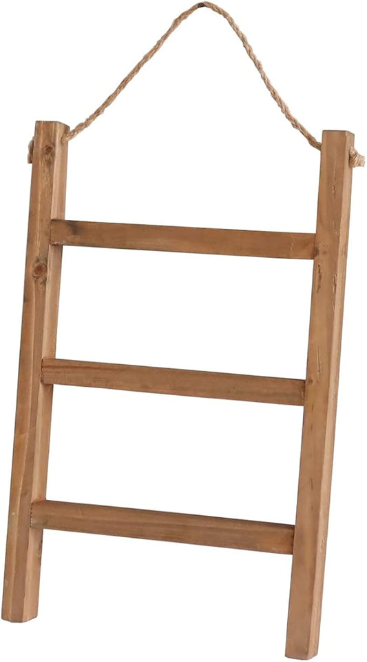 Joy Choice Farmhouse Style 16" Wood Blanket Ladder - 3-Tier Wall Hanging Rack for Living Room, Kitchen, Bathroom (Natural)
