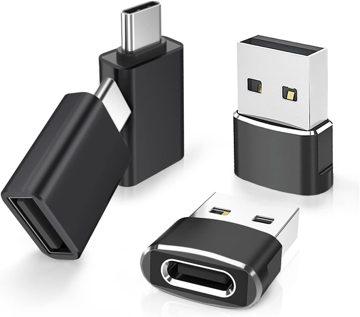 Elebase 4Pack USB to USB C Adapter with Type C Male to 3.0 Female Adaptor,Thunderbolt 4 to Type A OTG Converter for iPhone 16 15 14 Pro Max，Mouse,Keyboard,Samsung S25,iPad,iWatch 10 9,Car,AirPods