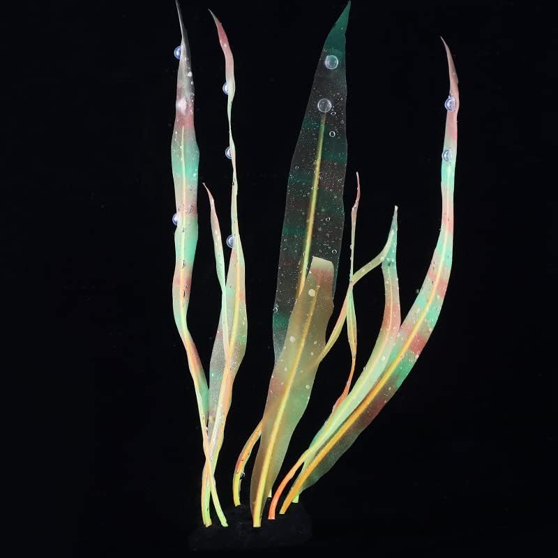 1Pcs Aquarium Decoration Orange Plants Simulation Artificial Water Grass Plastic Fish Tank Decor Plants Silicone Glowing Kelp Ornament Aquarium Accessories,Orange,16.9in