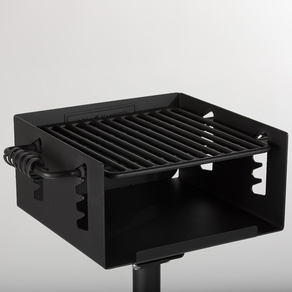 Titan Great Outdoors Park-Style Grill V2, 256 Sq. In Charcoal Grill with Base Anchor, Single Post Outdoor Cooking Backyard BBQ, Camp Grilling Barbecues