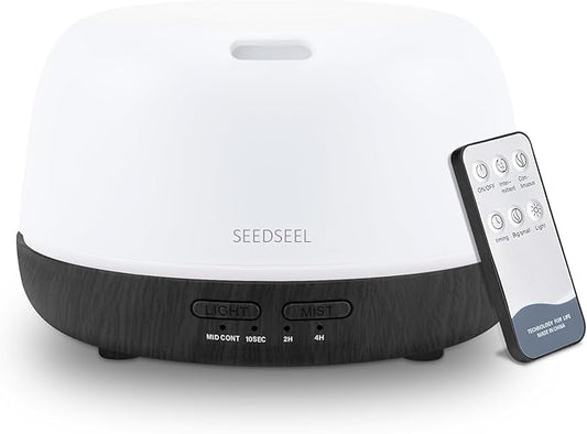 SEEDSEEL 300ML Essential Oil Diffuser with Remote Control, Aromatherapy Diffuser with 7-Color Changing LED Light for Small Rooms, Bedroom, and Home