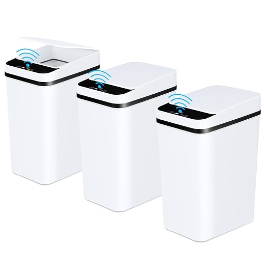Anborry Bathroom Automatic Trash Can 3 Pack 2.2 Gallon Motion Sensor Touchless Small Slim Garbage Can with Lid Smart Electric Narrow Garbage Bin for Bedroom Living Room Office Kitchen (White)