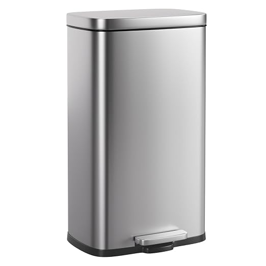 PayLessHere 8 Gallon (30L) Stainless Steel Trash Can with Lid - Removable Inner Bucket, Foot Pedal, Soft Close for Office, Home, Kitchen