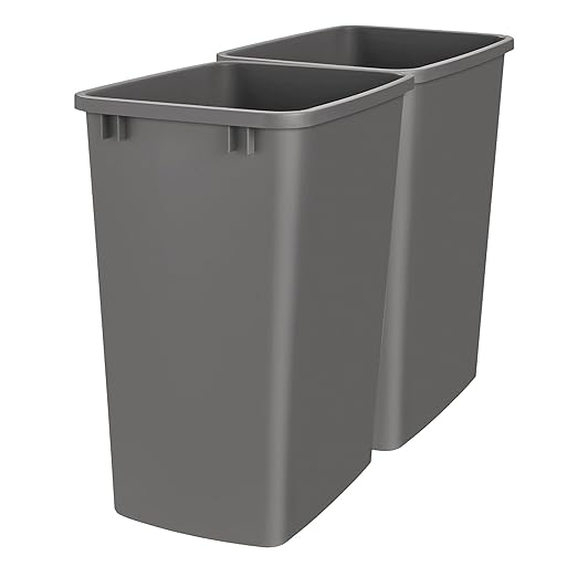 Rev-A-Shelf 2-Pack 35 Quart Polymer Replacement Trash Bin, Recycle Waste Garbage Container for Kitchen Cabinet Pullouts, Gray, RV-35-13-2 - Large Plastic Bins for Home and Office