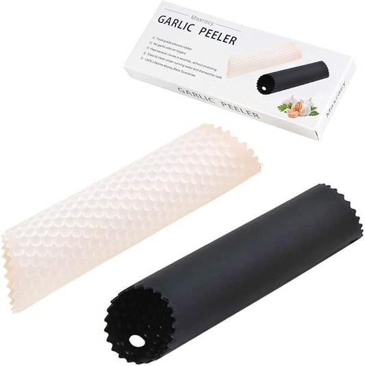 2 Set Silicone Garlic Peeler Easy Roller Tube Useful Garlic Odorfree Kitchen Tool (Black,Clear)