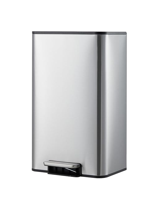 4.8 Gallon/18 Liter Trash Can, Stainless Steel Step Garbage Can with Quiet Soft-Close Lid, Foot Pedal & Removable Inner Bucket, Rectangular Trash Bin for for Small Kitchen Home Garage Office, Silver