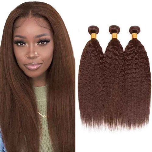 Giginger Brazilian Human Hair Bundles 22 24 26 Inch Chocolate Brown Yaki Wave Human Hair Bundles Brazilian Unprocessed Virgin Quick Weave Hair for Black Women