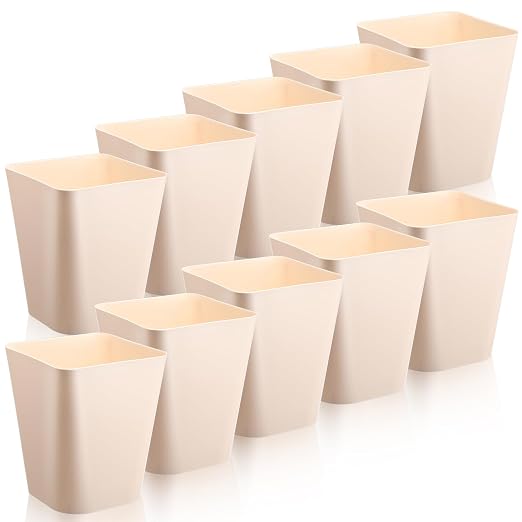 Amyhill 10 Pcs Small Trash Can 2 Gallon Plastic Garbage Can Small Waste Basket for Bathroom Office Kitchen Living Room Bedroom Home Under Desk (Khaki)