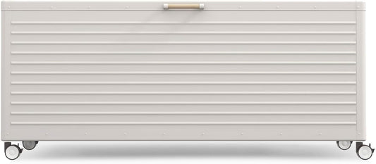 281 Gallon Large Outdoor Metal Deck Box with Wheels, Storage Box with Lid for Patio Furniture, Garden Tools, Outdoor Cushion, Latte