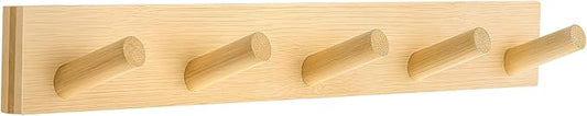 Coat Rack Wall Mount, Wooden Coat Hanger with 5 Hooks, Heavy Duty, Natural, 2 Pcs