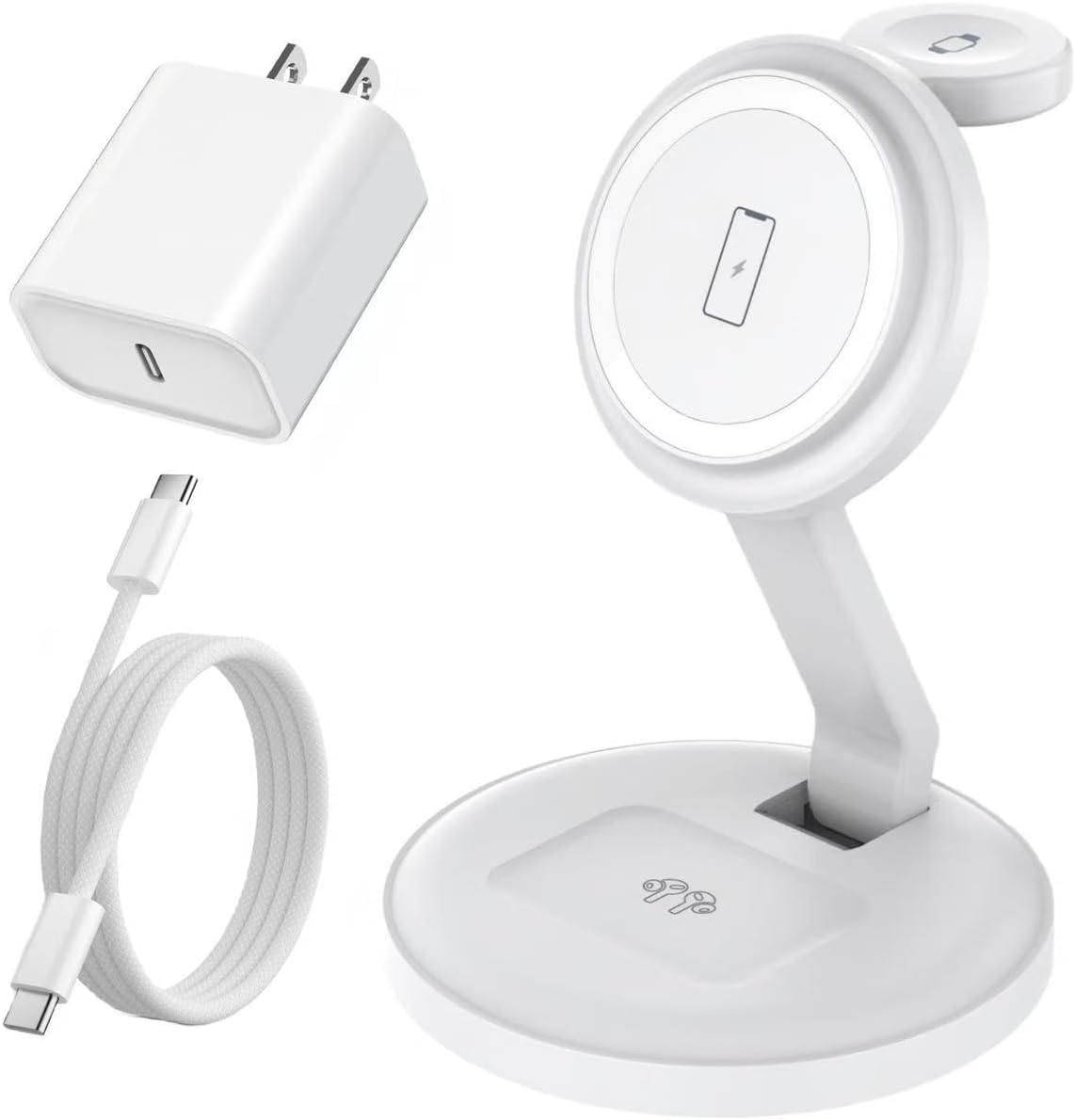 Charging Station for Apple Magnetic Wireless iPhone Mag-Safe Charger,15W 3in1 Foldable Wireless Dock Fast MagSafe Charger Stand for iPhone 16 Pro Max/16 Plus/15 ProMax/14/13/12,Apple Watch,AirPods Pro