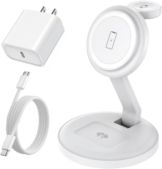 Charging Station for Apple Magnetic Wireless iPhone Mag-Safe Charger,15W 3in1 Foldable Wireless Dock Fast MagSafe Charger Stand for iPhone 16 Pro Max/16 Plus/15 ProMax/14/13/12,Apple Watch,AirPods Pro
