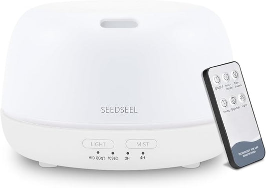 SEEDSEEL 300ML Essential Oil Diffuser with Remote Control, Aromatherapy Diffuser with 7-Color Changing LED Light for Small Rooms, Office, and Home